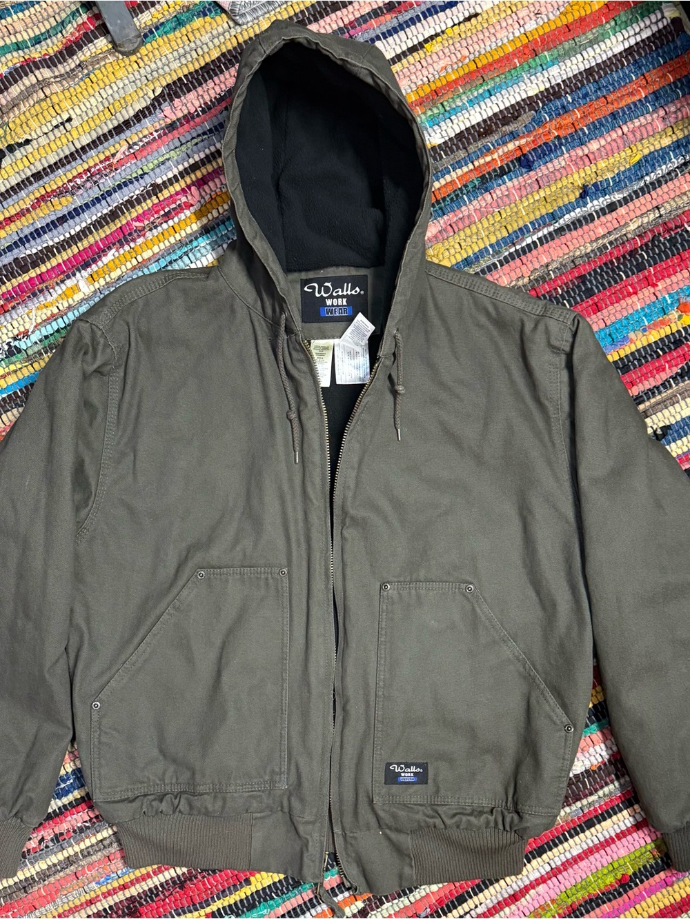 Walls Workwear Insultated Hooded Jacket Mens Large Reg. Green Canvas